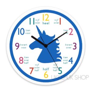 klok-leren-lezen-oefenen-klokkijken-groep-3-klok-kijken-eenhoorn-unicorn-blauw