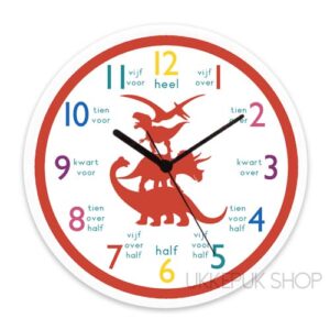 klok-leren-oefenen-klokkijken-klok-kijken-dino-dinosaurus-rood