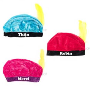 pietenmuts -met-naam-zwarte-pietenmuts-sinterklaas-baret-muts-intocht-pieten-zwarte-piet-blauw-roze-rood