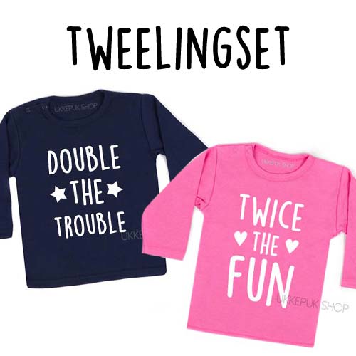 Omleiden Grammatica kom tot rust Tweeling shirts - Double the trouble Twice the fun - Ukkepuk.shop