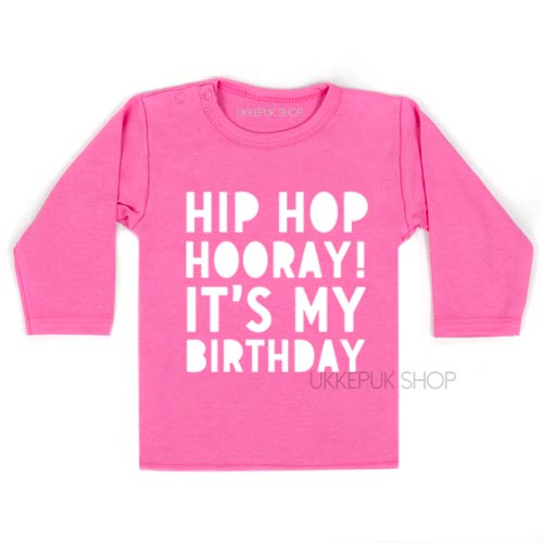 shirt-verjaardag-hip-hop-hooray-birthday-kleuter-jarig-feest-kinderfeest-roze