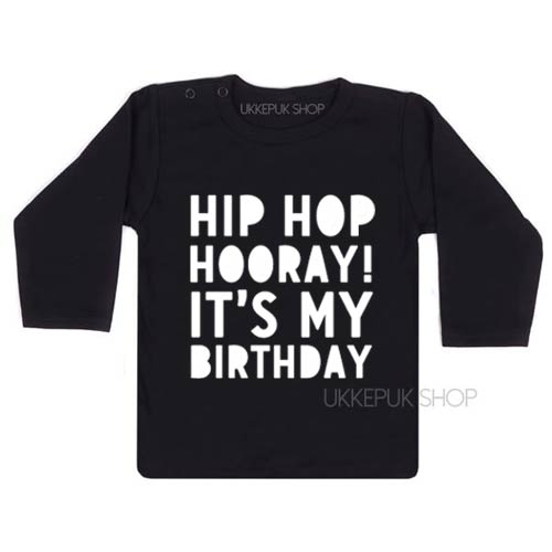 shirt-verjaardag-hip-hop-hooray-birthday-kleuter-jarig-feest-kinderfeest-zwart