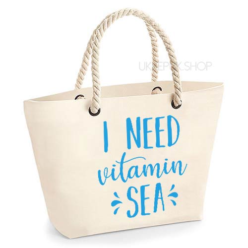 strandtas-tas-strand-beach-bag-beach-zee-sea-holiday-vakantie-i-need-vitamin-sea-zee-ecru-lichtblauw