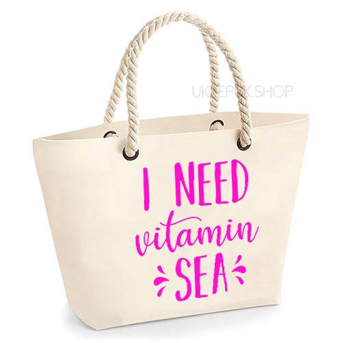 strandtas-tas-strand-beach-bag-beach-zee-sea-holiday-vakantie-i-need-vitamin-sea-zee-ecru-neon-roze
