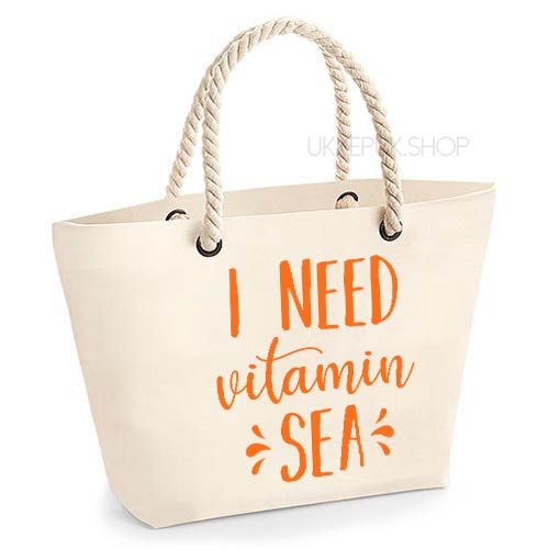strandtas-tas-strand-beach-bag-beach-zee-sea-holiday-vakantie-i-need-vitamin-sea-zee-ecru-oranje