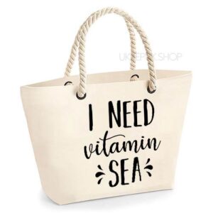strandtas-tas-strand-beach-bag-beach-zee-sea-holiday-vakantie-i-need-vitamin-sea-zee-ecru-zwart