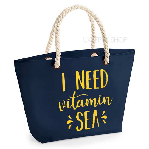 strandtas-tas-strand-beach-bag-beach-zee-sea-holiday-vakantie-i-need-vitamin-sea-zee-navy-geel