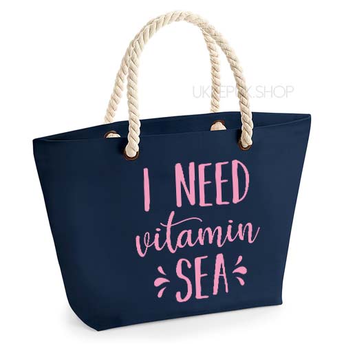 strandtas-tas-strand-beach-bag-beach-zee-sea-holiday-vakantie-i-need-vitamin-sea-zee-navy-lichtroze