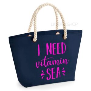 strandtas-tas-strand-beach-bag-beach-zee-sea-holiday-vakantie-i-need-vitamin-sea-zee-navy-neon-roze