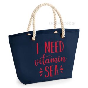 strandtas-tas-strand-beach-bag-beach-zee-sea-holiday-vakantie-i-need-vitamin-sea-zee-navy-rood