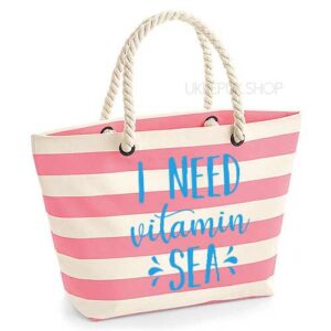 strandtas-tas-strand-beach-bag-beach-zee-sea-holiday-vakantie-i-need-vitamin-sea-zee-roze-gestreept-lichtblauw