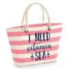 strandtas-tas-strand-beach-bag-beach-zee-sea-holiday-vakantie-i-need-vitamin-sea-zee-roze-gestreept-navy-blauw